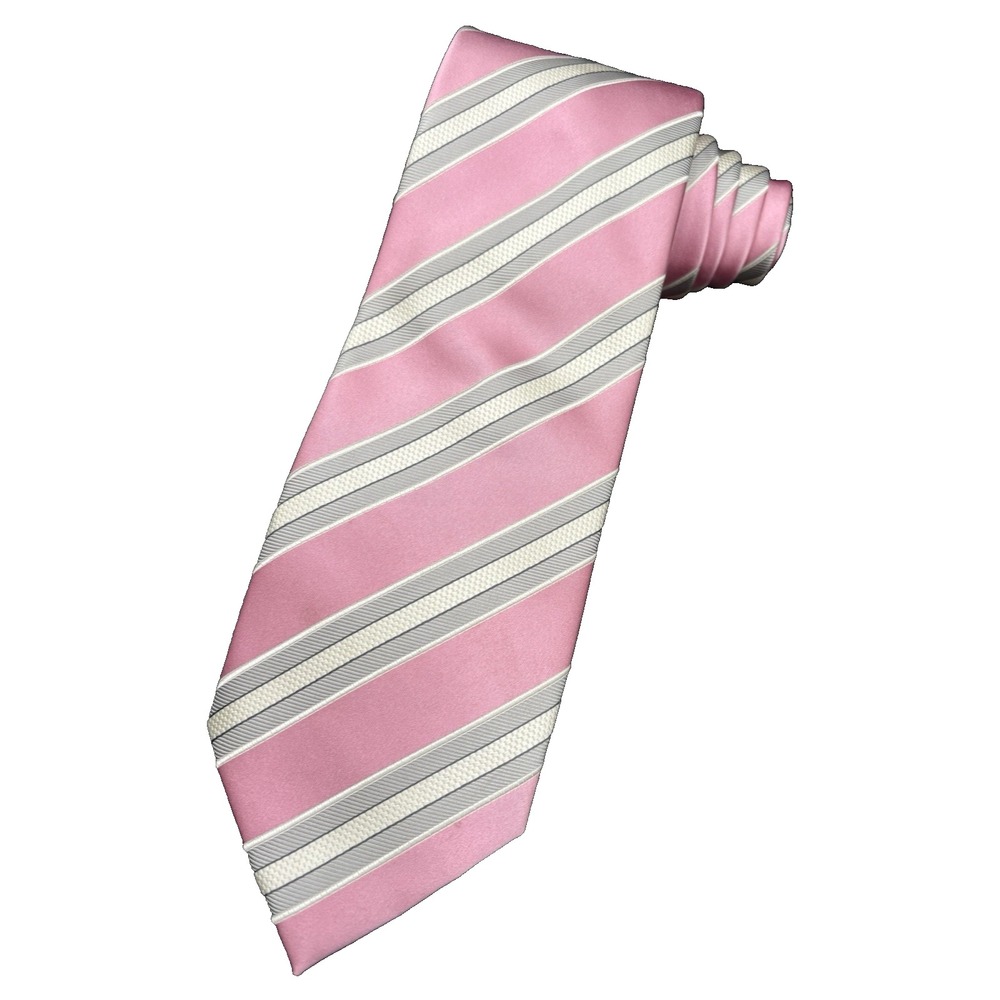 Donald Trump Tie Pink Gray 100% Silk 62" Signature Collection Luxury Striped GUC
